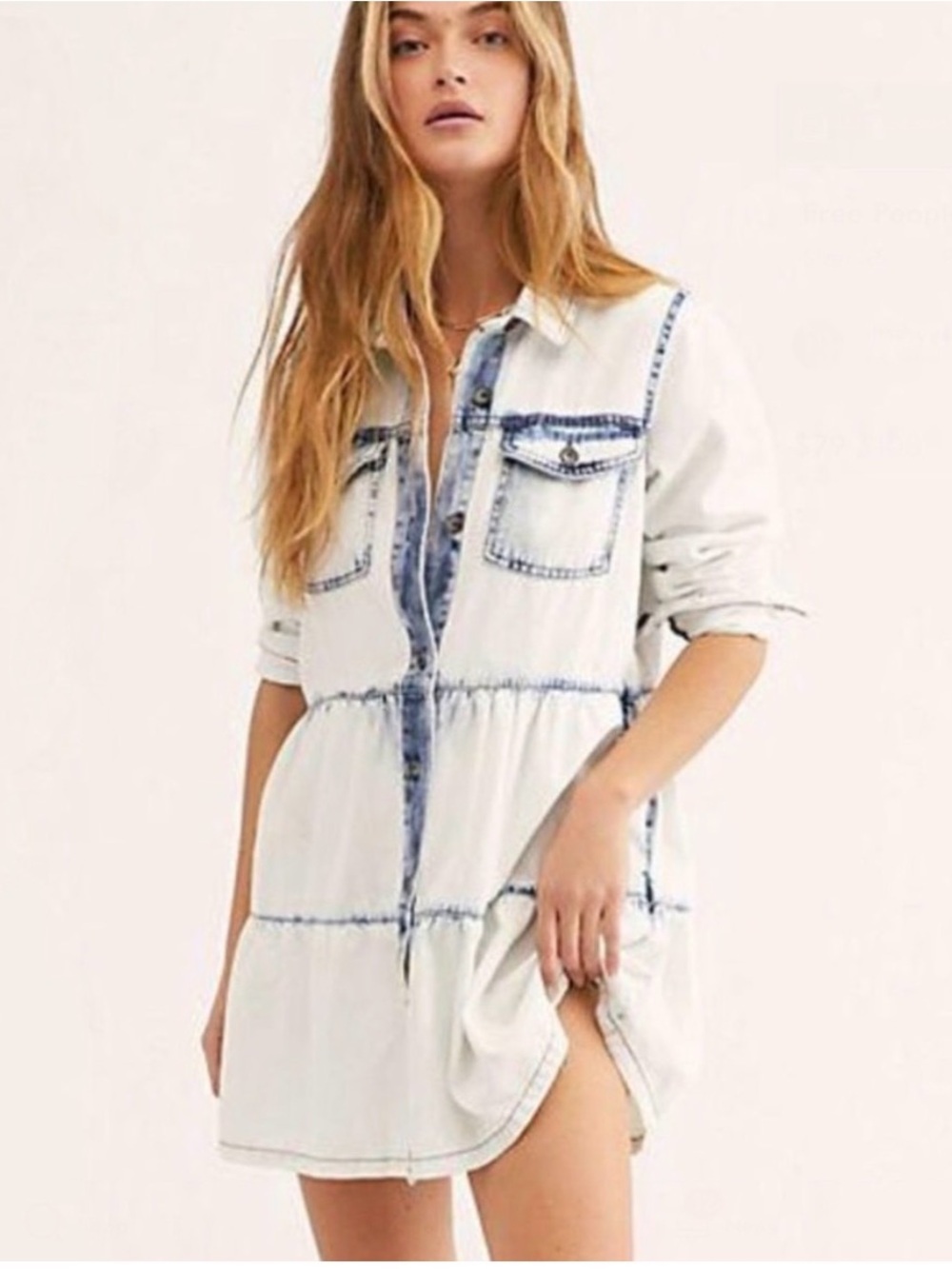 Free People Nicole Denim Tiered Shirt Dress